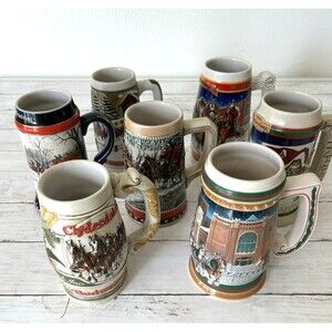 Vintage Budweiser Christmas Holiday Beer Steins Clydesdale  1983-99 LOT OF 7